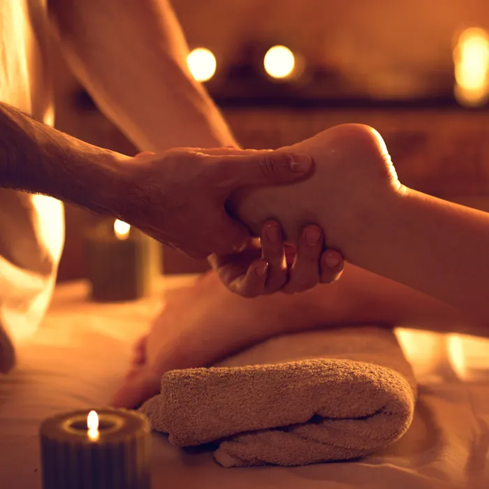 relaxing foot massage in a spa