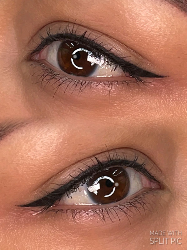 Close-up of brown eyes with subtle winged eyeliner