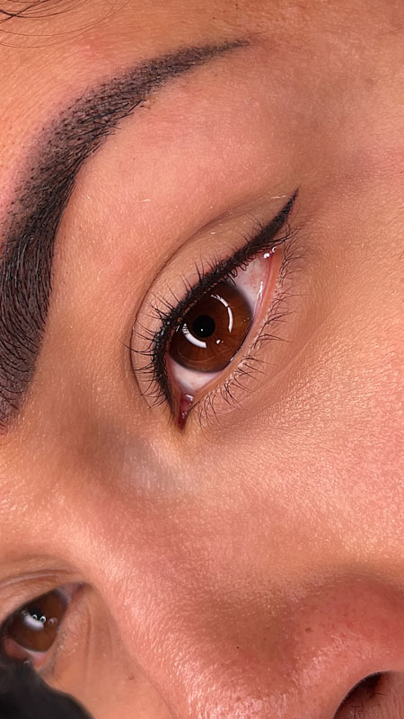 Close-up of eye with winged eyeliner